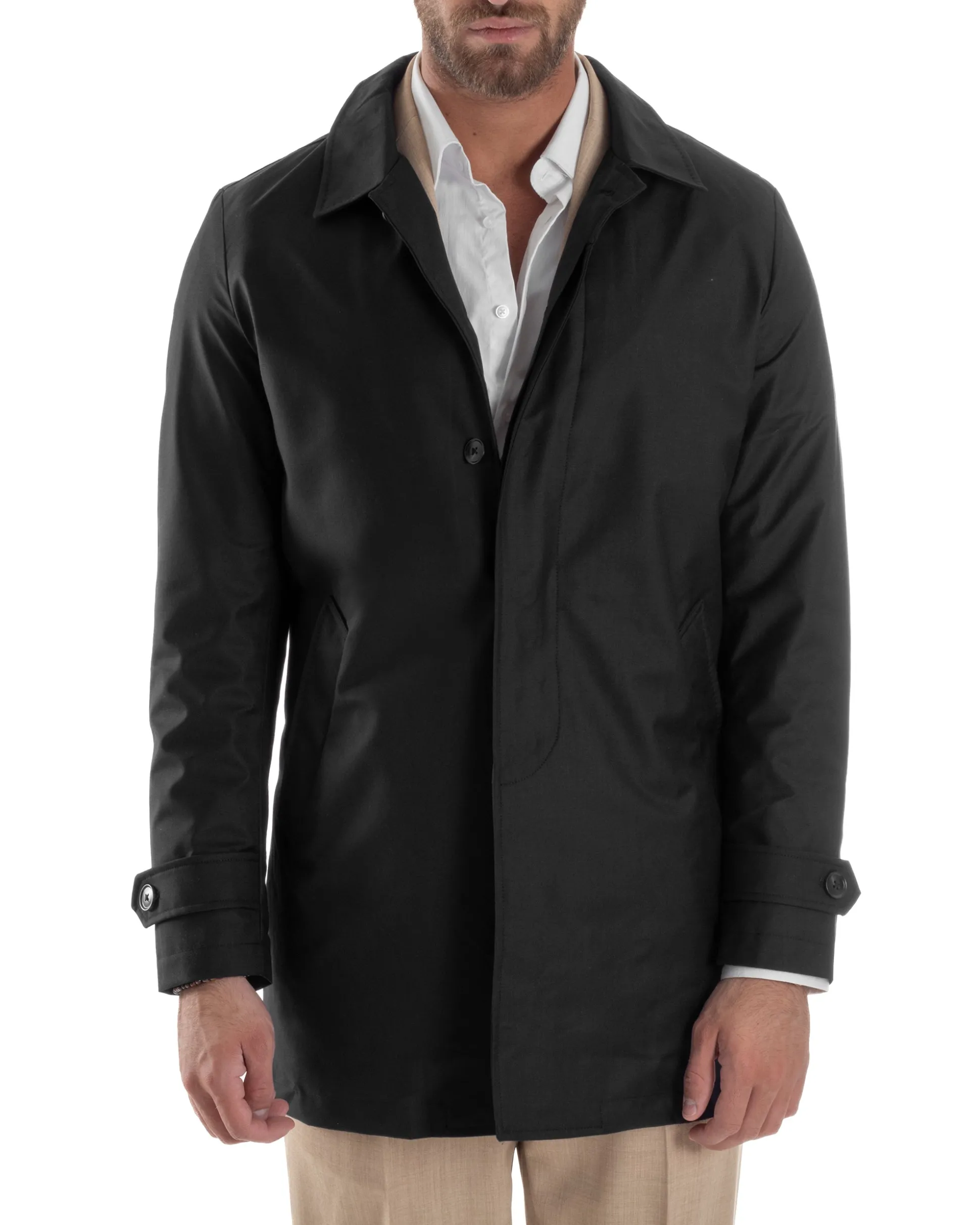 Giubbotto Uomo Trench Leggero Giacca Impermeabile Tessuto Tecnico No Stiro Nero G3300A