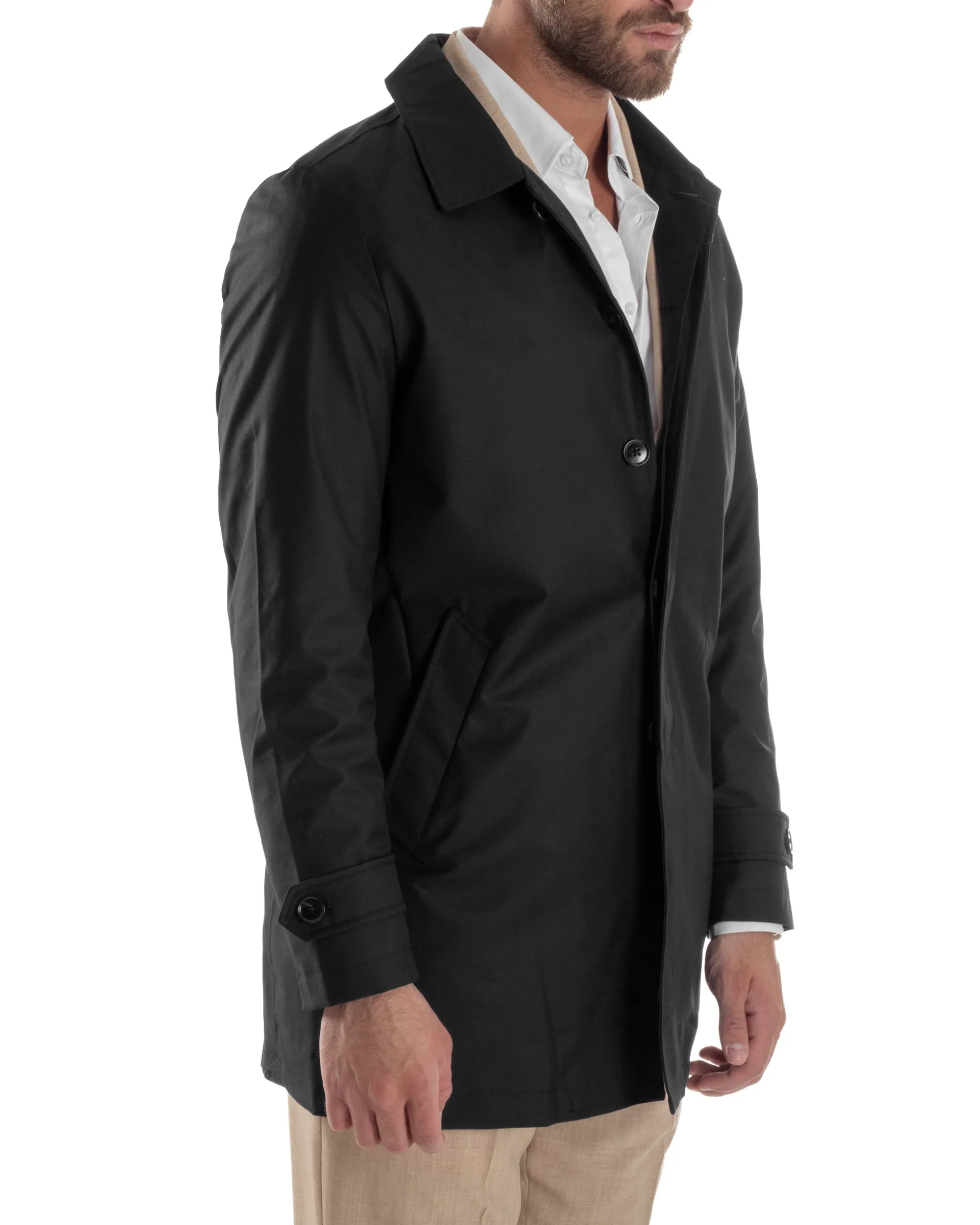 Giubbotto Uomo Trench Leggero Giacca Impermeabile Tessuto Tecnico No Stiro Nero G3300A
