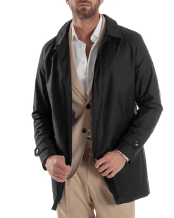 Giubbotto Uomo Trench Leggero Giacca Impermeabile Tessuto Tecnico No Stiro Nero G3300A