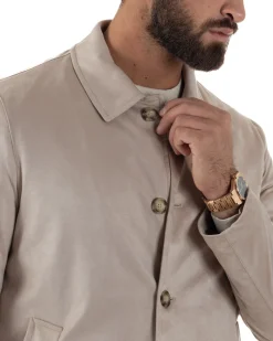 Giubbotto Uomo Trench Lungo Camoscio Imbottito Beige BlackSunday G3384A
