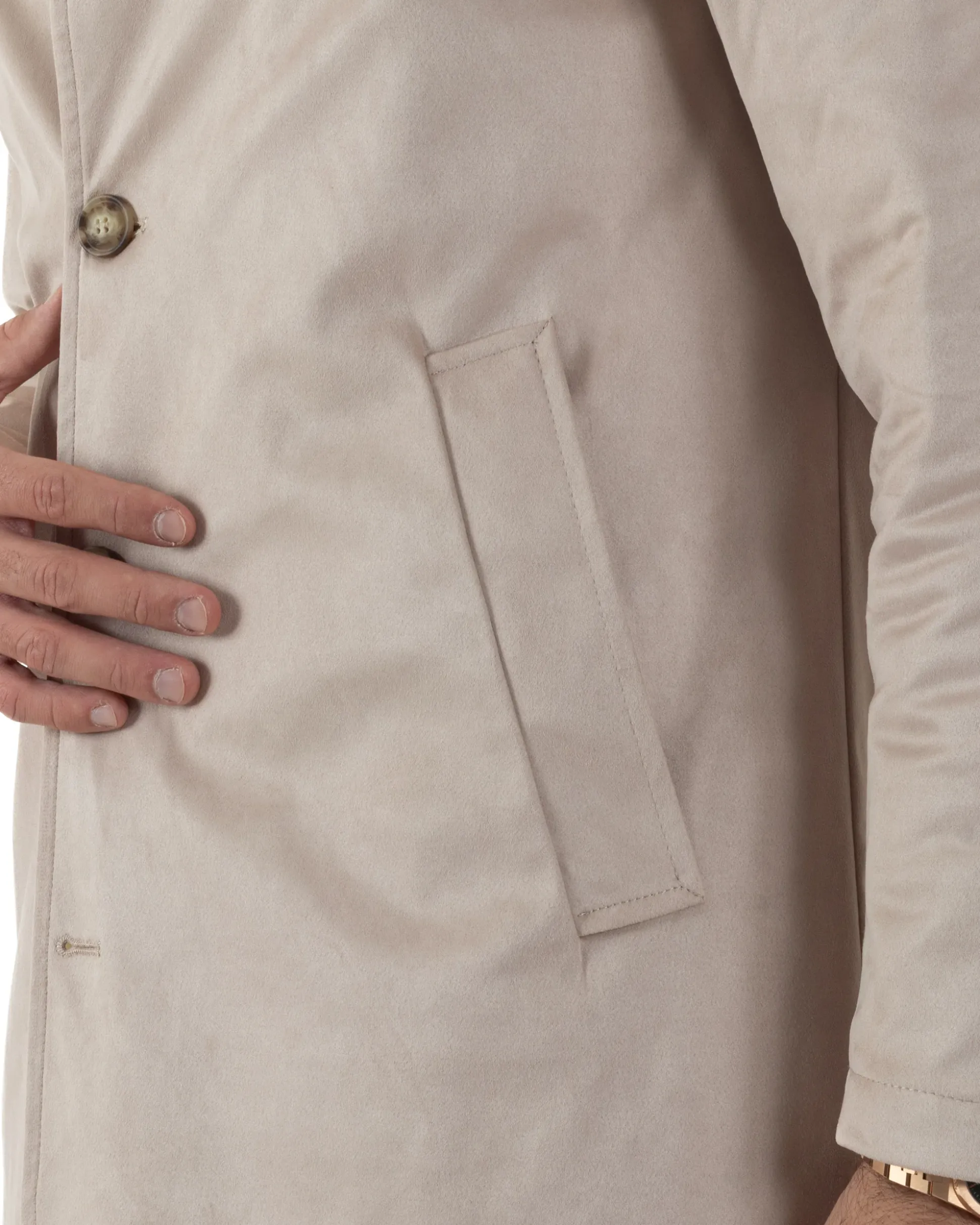Giubbotto Uomo Trench Lungo Camoscio Imbottito Beige BlackSunday G3384A