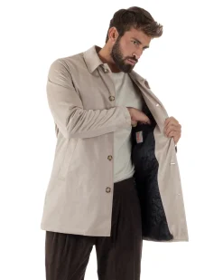 Giubbotto Uomo Trench Lungo Camoscio Imbottito Beige BlackSunday G3384A
