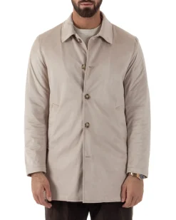 Giubbotto Uomo Trench Lungo Camoscio Imbottito Beige BlackSunday G3384A