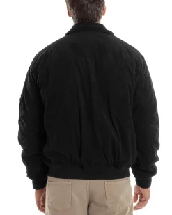 Giubbotto Uomo Velluto Rigato Giaccone Caldo Imbottito Bomber Con Collo Camicia E Tasconi Nero GIOSAL-G3254A