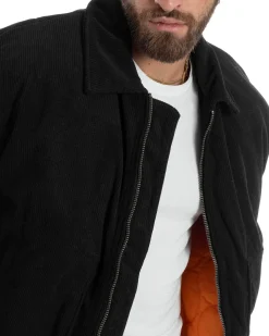 Giubbotto Uomo Velluto Rigato Giaccone Caldo Imbottito Bomber Con Collo Camicia E Tasconi Nero GIOSAL-G3254A