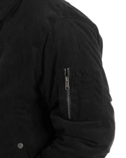 Giubbotto Uomo Velluto Rigato Giaccone Caldo Imbottito Bomber Con Collo Camicia E Tasconi Nero GIOSAL-G3254A
