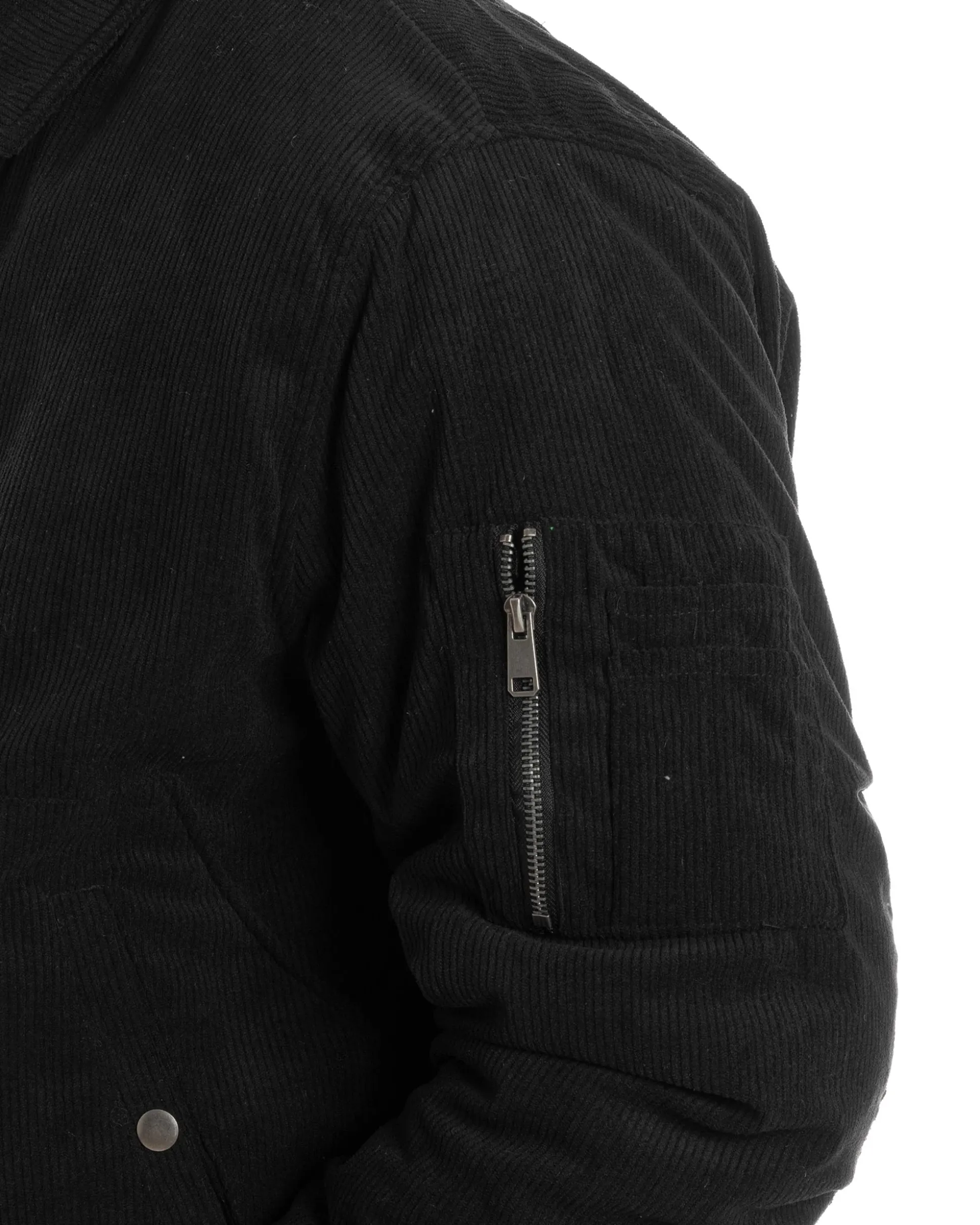 Giubbotto Uomo Velluto Rigato Giaccone Caldo Imbottito Bomber Con Collo Camicia E Tasconi Nero GIOSAL-G3254A