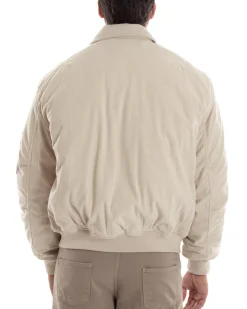 Giubbotto Uomo Velluto Rigato Giaccone Caldo Imbottito Bomber Con Collo Camicia E Tasconi Beige GIOSAL-G3255A