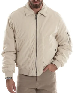 Giubbotto Uomo Velluto Rigato Giaccone Caldo Imbottito Bomber Con Collo Camicia E Tasconi Beige GIOSAL-G3255A