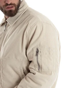 Giubbotto Uomo Velluto Rigato Giaccone Caldo Imbottito Bomber Con Collo Camicia E Tasconi Beige GIOSAL-G3255A