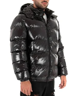 Giubbotto Uomo Vernice Oversize Tinta Unita Nero Lucido Casual GIOSAL-G2582A