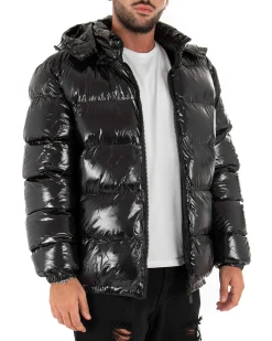 Giubbotto Uomo Vernice Oversize Tinta Unita Nero Lucido Casual GIOSAL-G2582A