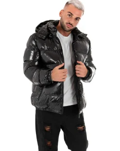 Giubbotto Uomo Vernice Oversize Tinta Unita Nero Lucido Casual GIOSAL-G2582A