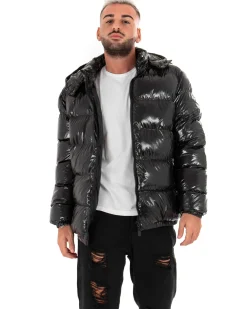 Giubbotto Uomo Vernice Oversize Tinta Unita Nero Lucido Casual GIOSAL-G2582A