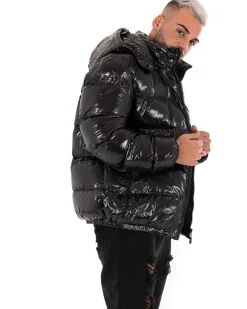 Giubbotto Uomo Vernice Oversize Tinta Unita Nero Lucido Casual GIOSAL-G2582A