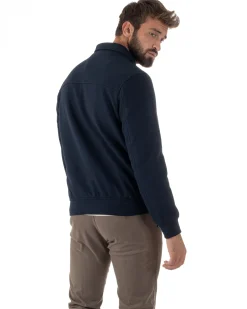 Giubbotto Uomo Zip Colletto Bomber Panno Blu G3381A