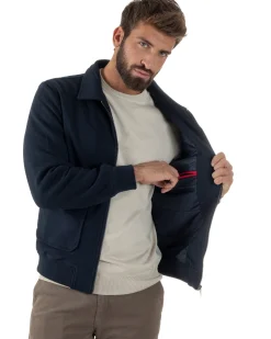Giubbotto Uomo Zip Colletto Bomber Panno Blu G3381A