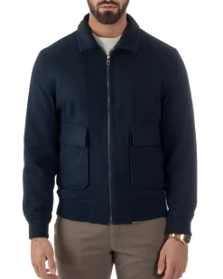 Giubbotto Uomo Zip Colletto Bomber Panno Blu G3381A