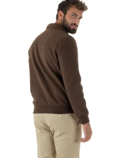 Giubbotto Uomo Zip Colletto Bomber Panno Marrone G3380A