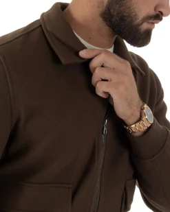 Giubbotto Uomo Zip Colletto Bomber Panno Marrone G3380A