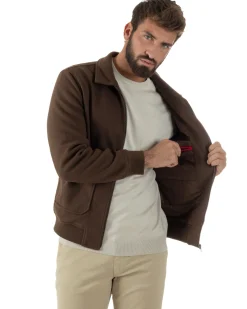 Giubbotto Uomo Zip Colletto Bomber Panno Marrone G3380A