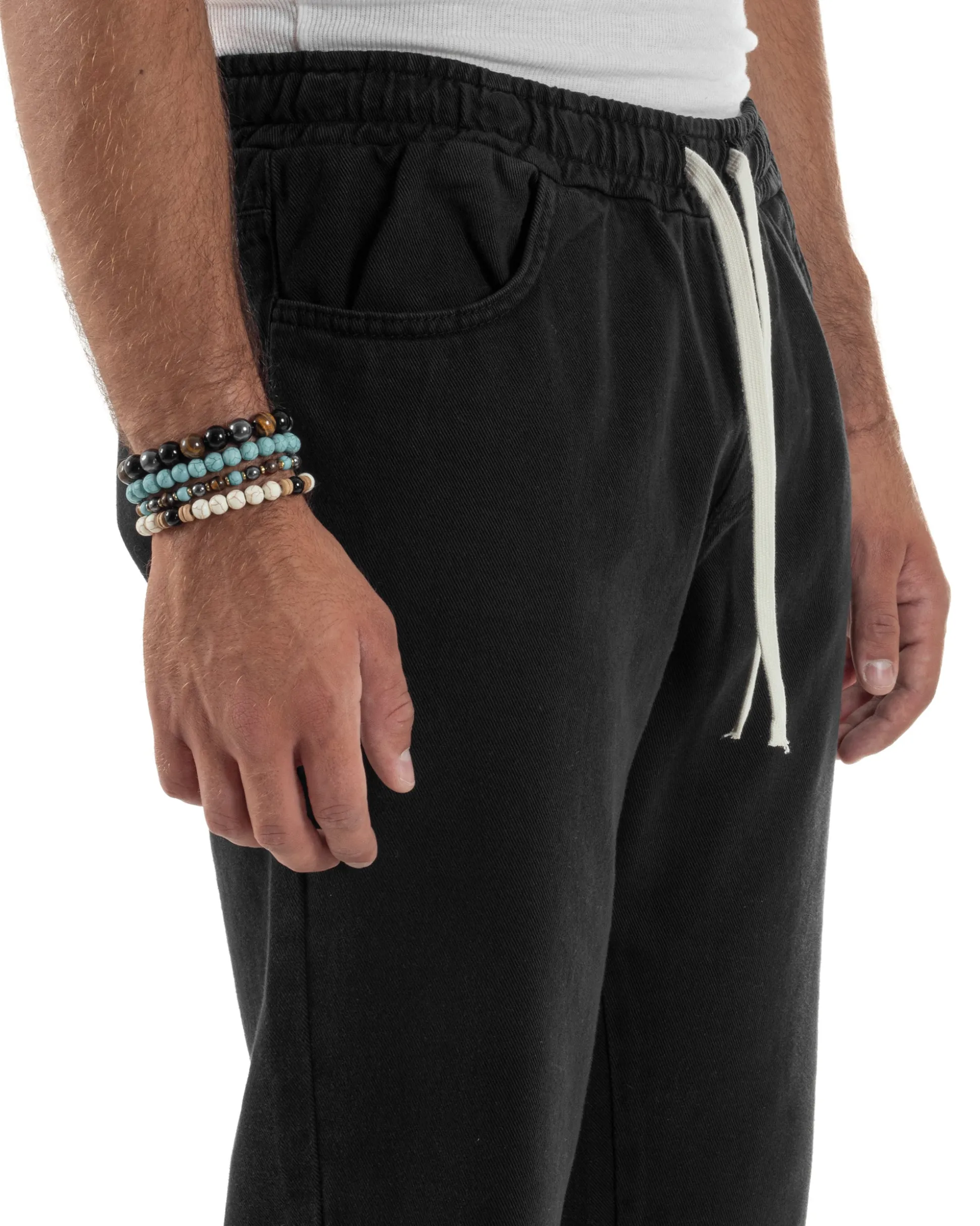 Jeans Jogger Cotone Loose Fit Basic Taglio Ginocchio Nero JS1129A