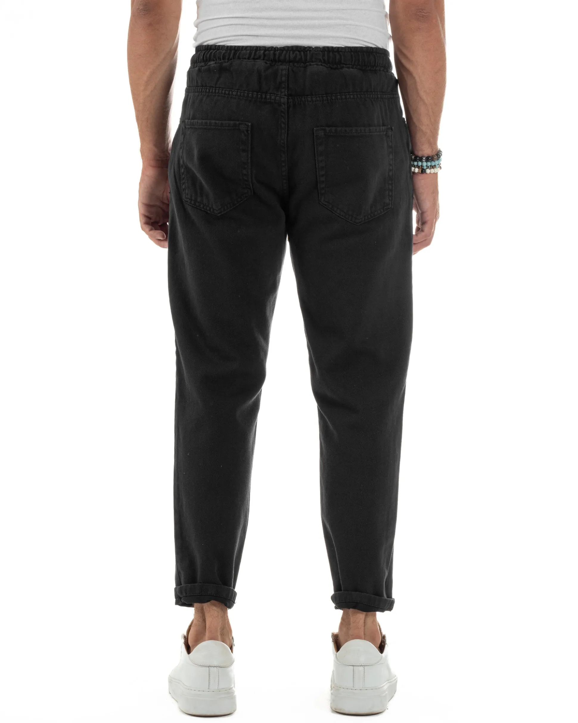 Jeans Jogger Cotone Loose Fit Basic Taglio Ginocchio Nero JS1129A