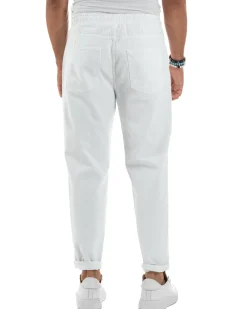 Jeans Jogger Cotone Loose Fit Basic Taglio Ginocchio Bianco JS1131A
