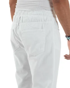 Jeans Jogger Cotone Loose Fit Basic Taglio Ginocchio Bianco JS1131A