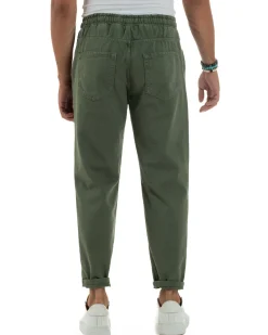 Jeans Jogger Cotone Loose Fit Basic Taglio Ginocchio Verde JS1130A