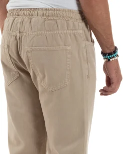 Jeans Jogger Cotone Loose Fit Basic Taglio Ginocchio Beige JS1128A