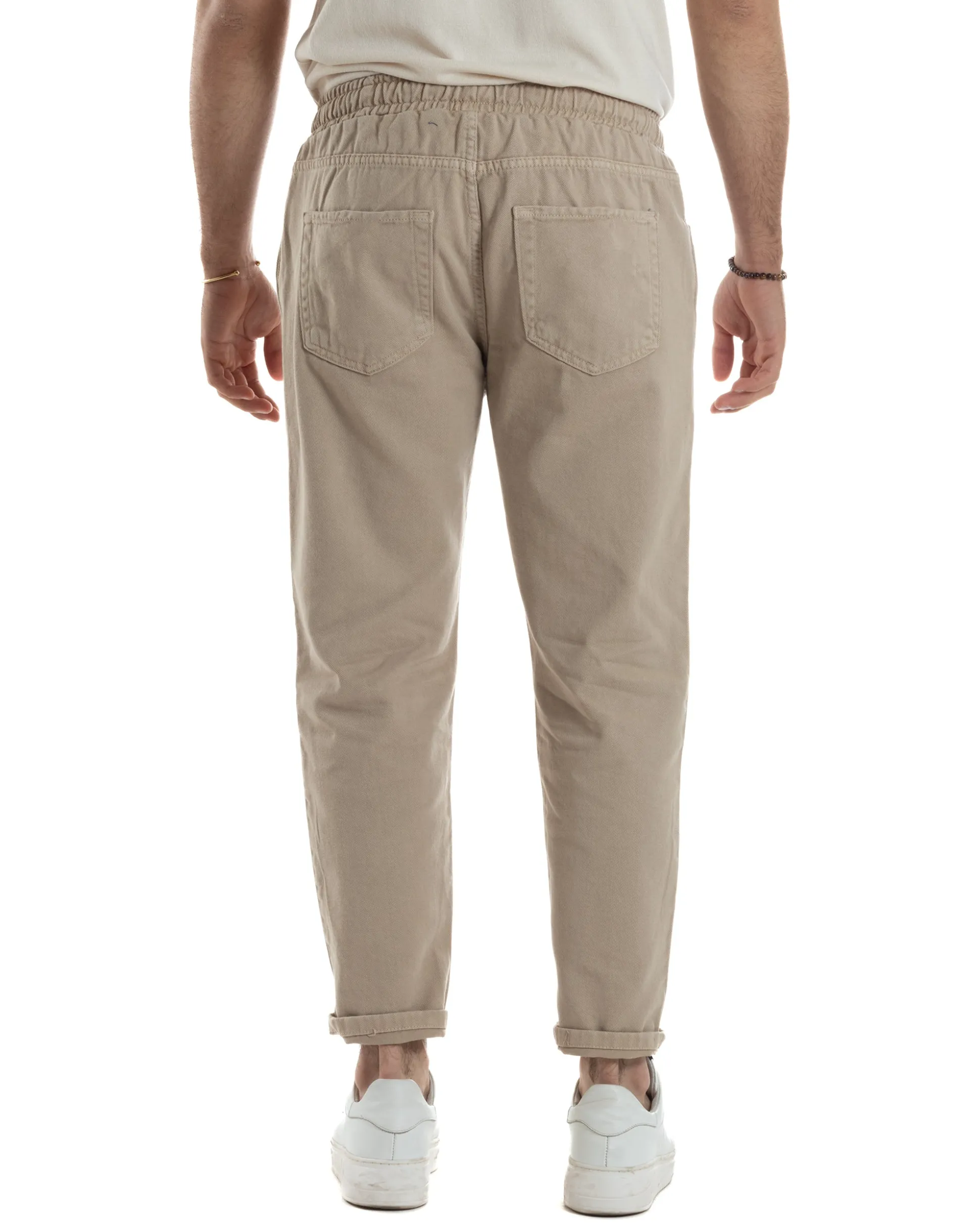 Jeans Jogger Cotone Loose Fit Rotture Beige JS1103A