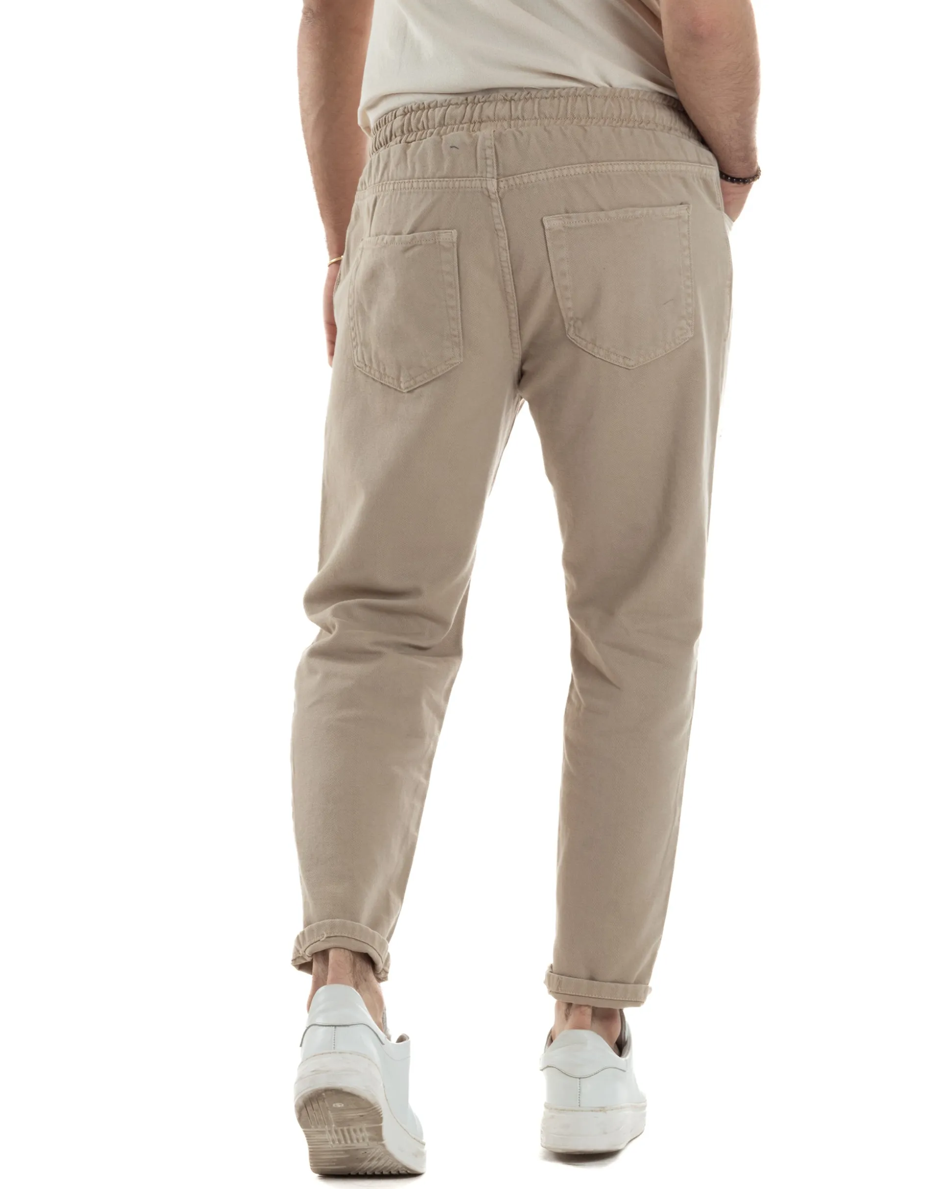Jeans Jogger Cotone Loose Fit Rotture Beige JS1103A