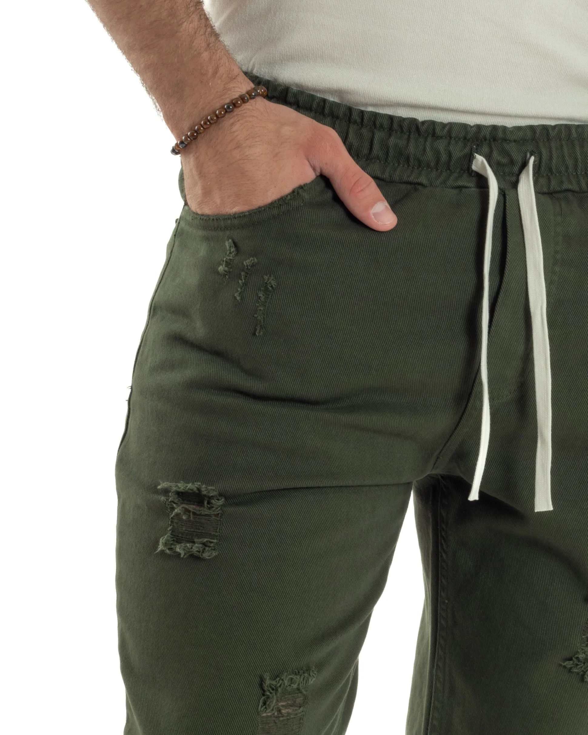 Jeans Jogger Cotone Loose Fit Rotture Verde JS1104A