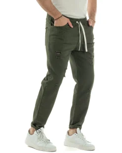 Jeans Jogger Cotone Loose Fit Rotture Verde JS1104A