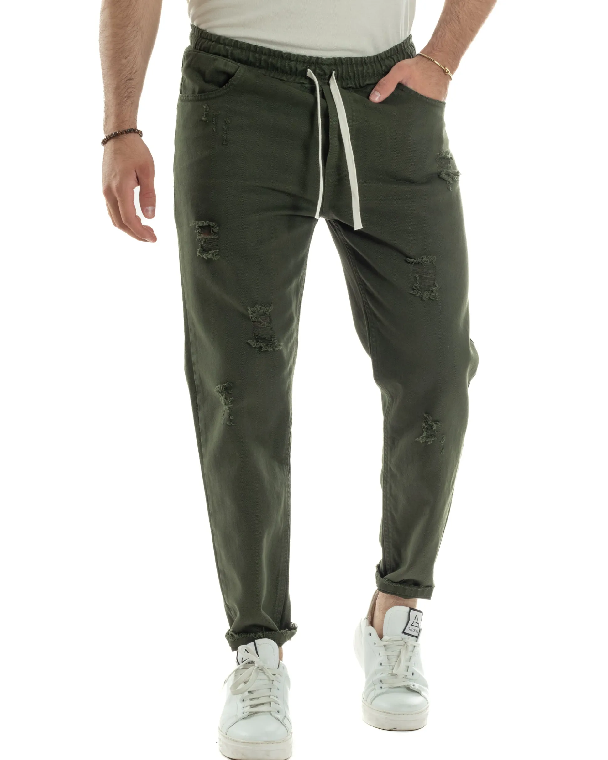 Jeans Jogger Cotone Loose Fit Rotture Verde JS1104A