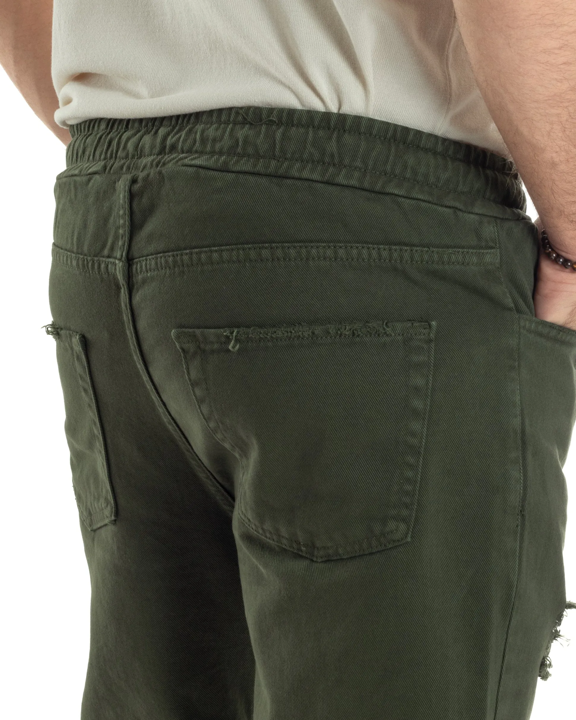 Jeans Jogger Cotone Loose Fit Rotture Verde JS1104A