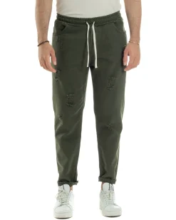 Jeans Jogger Cotone Loose Fit Rotture Verde JS1104A