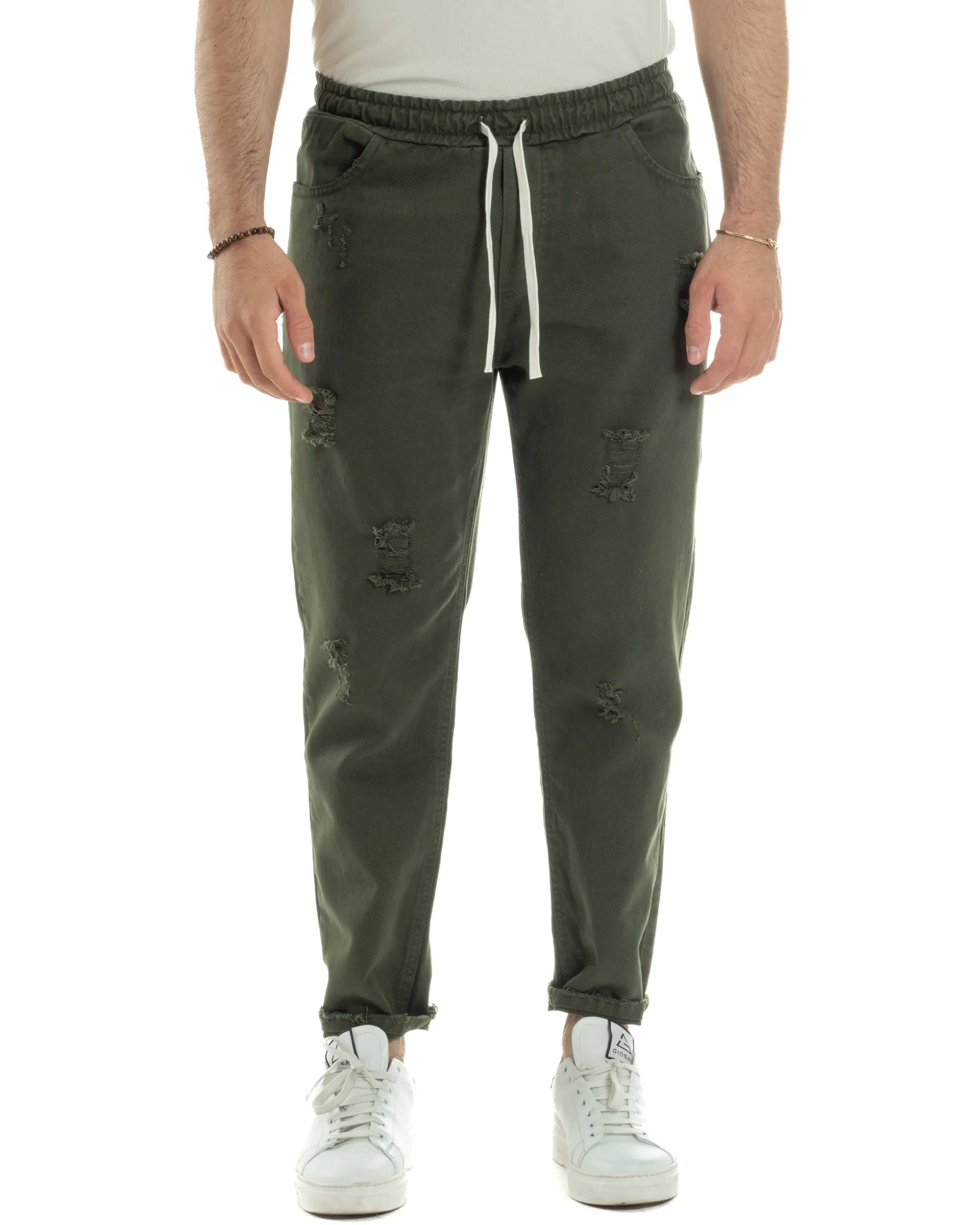 Jeans Jogger Cotone Loose Fit Rotture Verde JS1104A