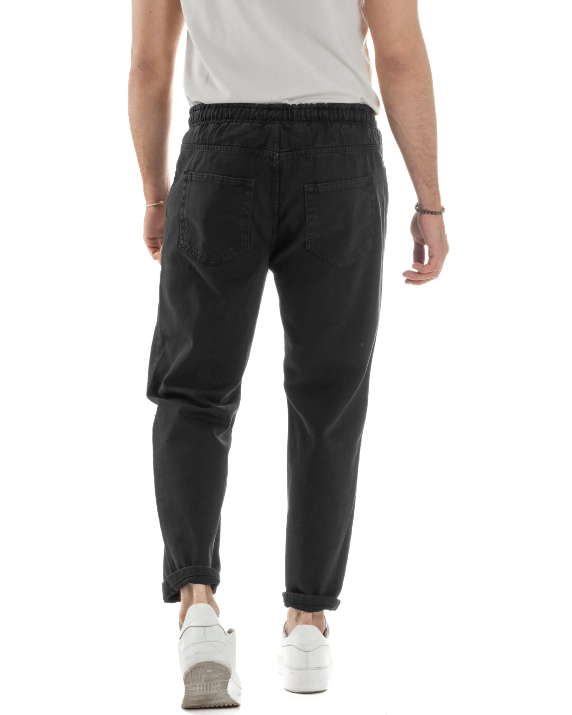 Jeans Jogger Cotone Loose Fit Rotture Nero JS1105A