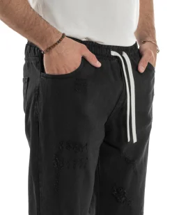 Jeans Jogger Cotone Loose Fit Rotture Nero JS1105A