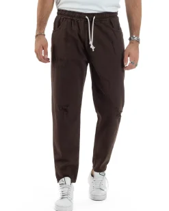 Jeans Jogger Cotone Loose Fit Rotture Marrone P6391A