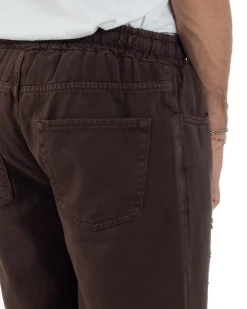Jeans Jogger Cotone Loose Fit Rotture Marrone P6391A