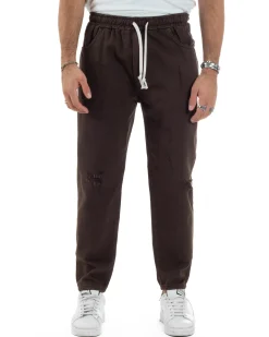 Jeans Jogger Cotone Loose Fit Rotture Marrone P6391A