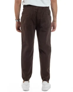 Jeans Jogger Cotone Loose Fit Rotture Marrone P6391A