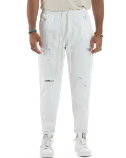 Jeans Jogger Cotone Loose Fit Rotture Bianco JS1106A