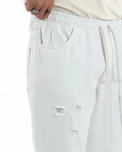 Jeans Jogger Cotone Loose Fit Rotture Bianco JS1106A
