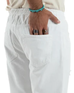 Jeans Jogger Cotone Loose Fit Rotture Bianco JS1106A