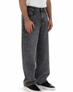 Jeans uomo baggy barrel fit cinque tasche casual denim nero GIOSAL-JS1175A