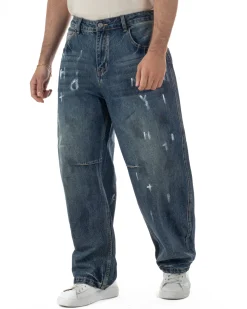 Jeans uomo baggy street scritte vernice denim sabbiato GIOSAL-JS1180A